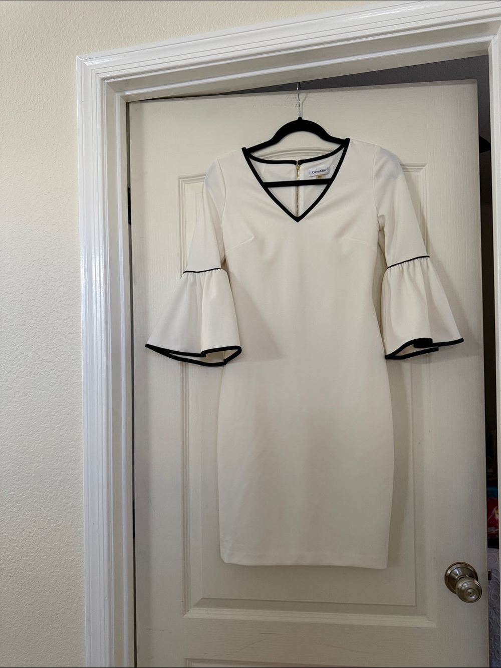 Calvin Klein Cream Mini Dress with Black Trim Accents
